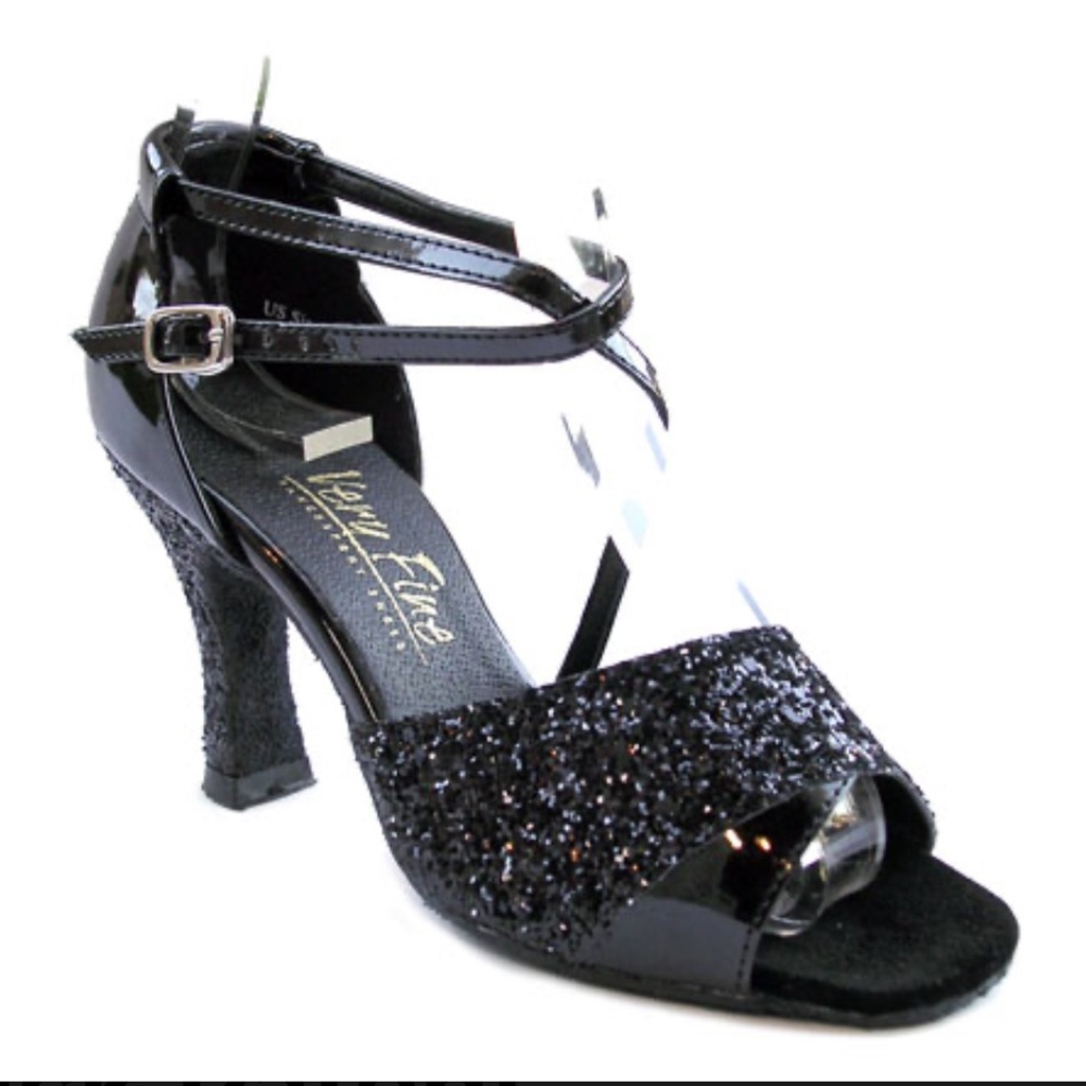 Very Fine Black Sparkle & Patent Dance Shoes 3” Heel 7.5 Narrow